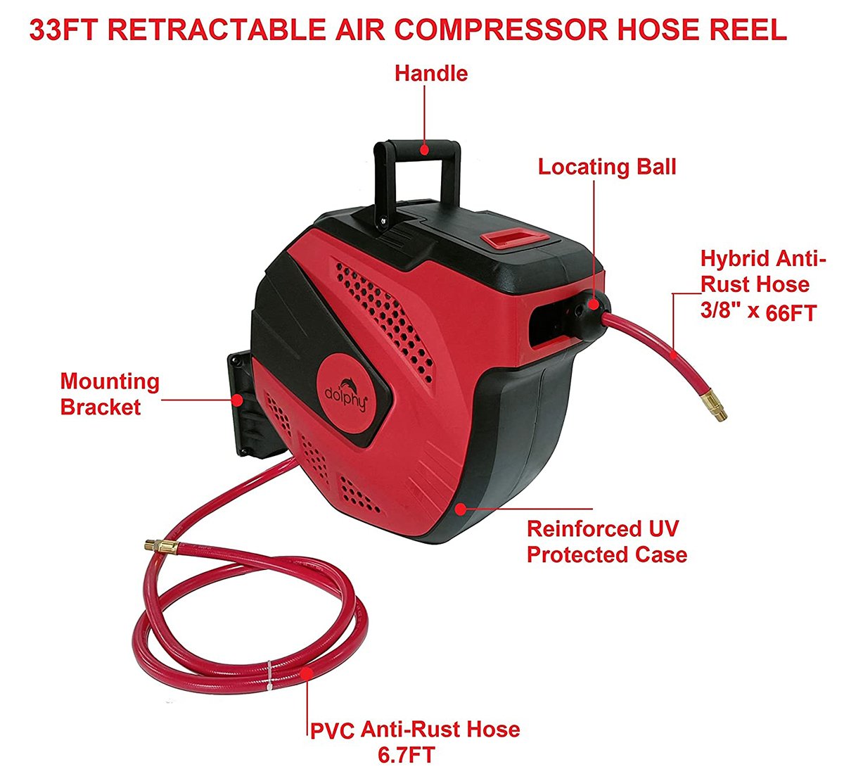 Dolphy Air Compressor Hose Reel with Automatic Retractable Dolphy Fitness